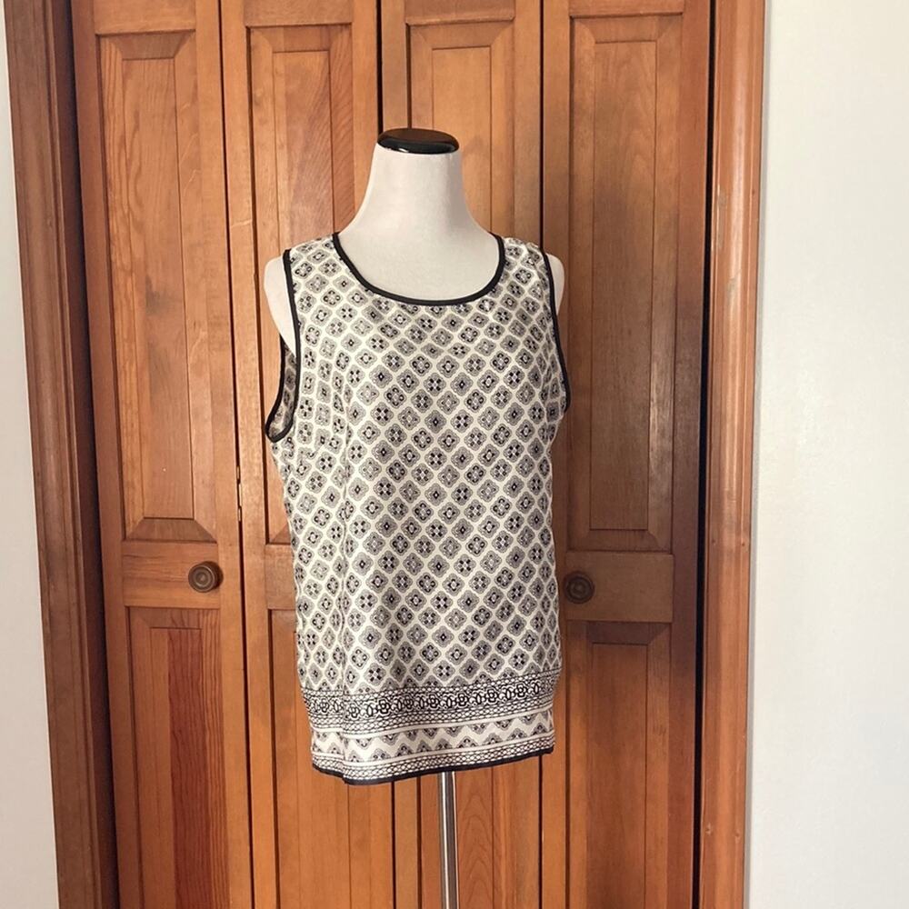 Talbots Black & White Print Semi Sheer Shell, Size LP